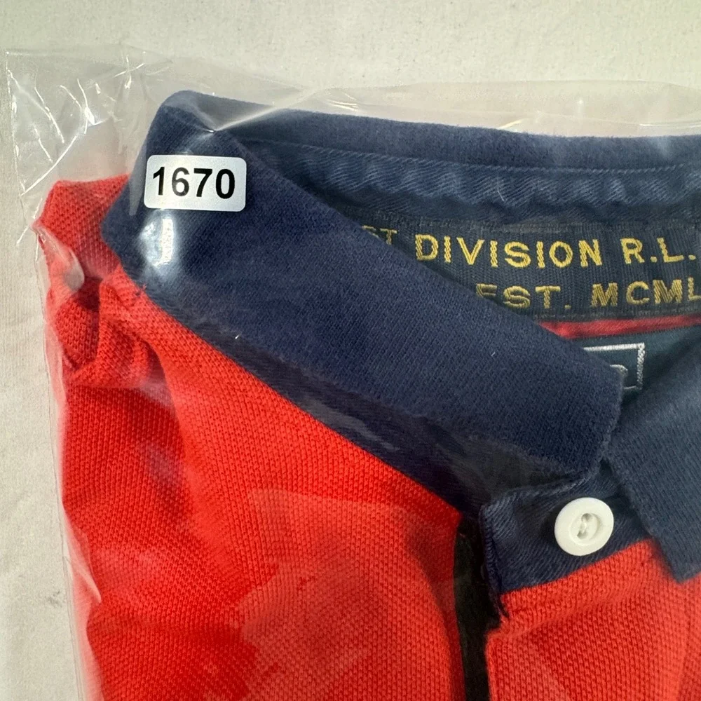 Polo Ralph Lauren Men's XL Red Navy 1st Division RL Regiment Custom Fit Polo